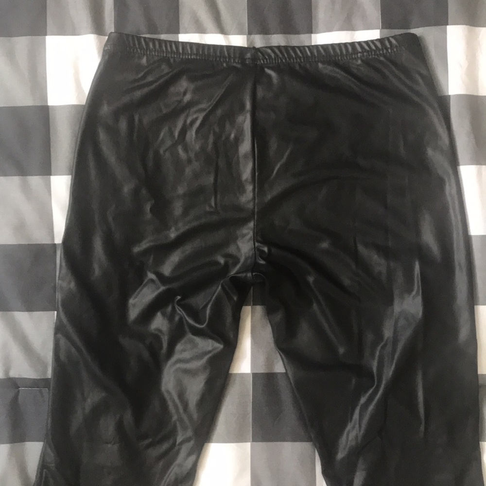 Faux Leather Moto Black Pull On Tights Leggings Sz Large L - Picture 12 of 15